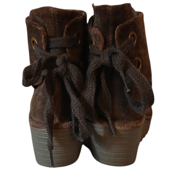 Fly London Yebi Brown Suede Slip on Booties Wedge Ankle Boots Size 8 - Picture 7 of 12